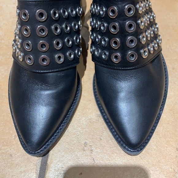 ALL SAINTS Bk Leather Yannis Open Back Ankle Boots Whimsygoth pirate women’s 5 - Picture 4 of 9